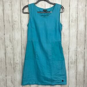 Street One Linen Blue Sleeveless Lined Pockets Knee Length Summer Dress 10